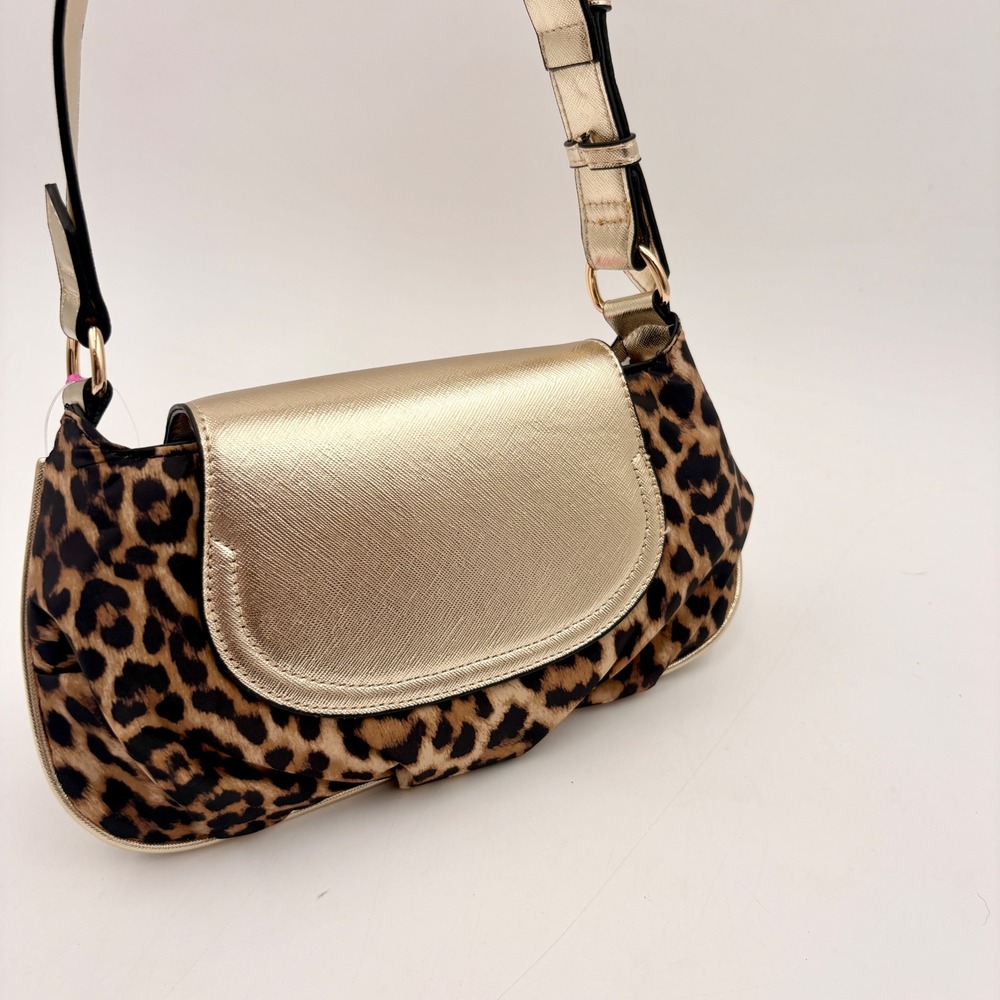Paris Hilton Leopard Print Gold Heart Logo Shoulder Bag Baguette Y2K NEW - Picture 2 of 10